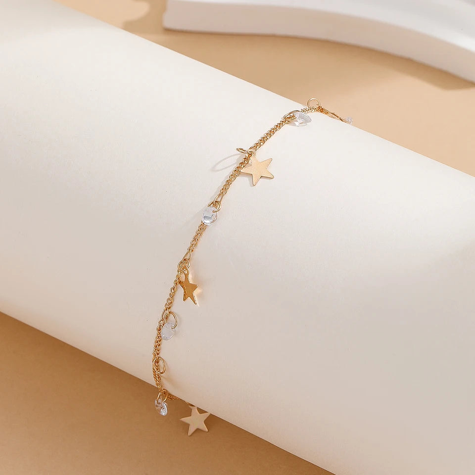 Kinitial Stainless Steel Zircon Star Anklets For Women Girls Summer Beach Foot Jewelry Fashion Birthday Party Gift