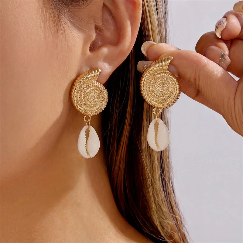Boho Ocean Style Starfish Shell Pendant Earrings for Women Summer Seaside Conch Scallop Pearl Earring Beach Party Charm Jewelry