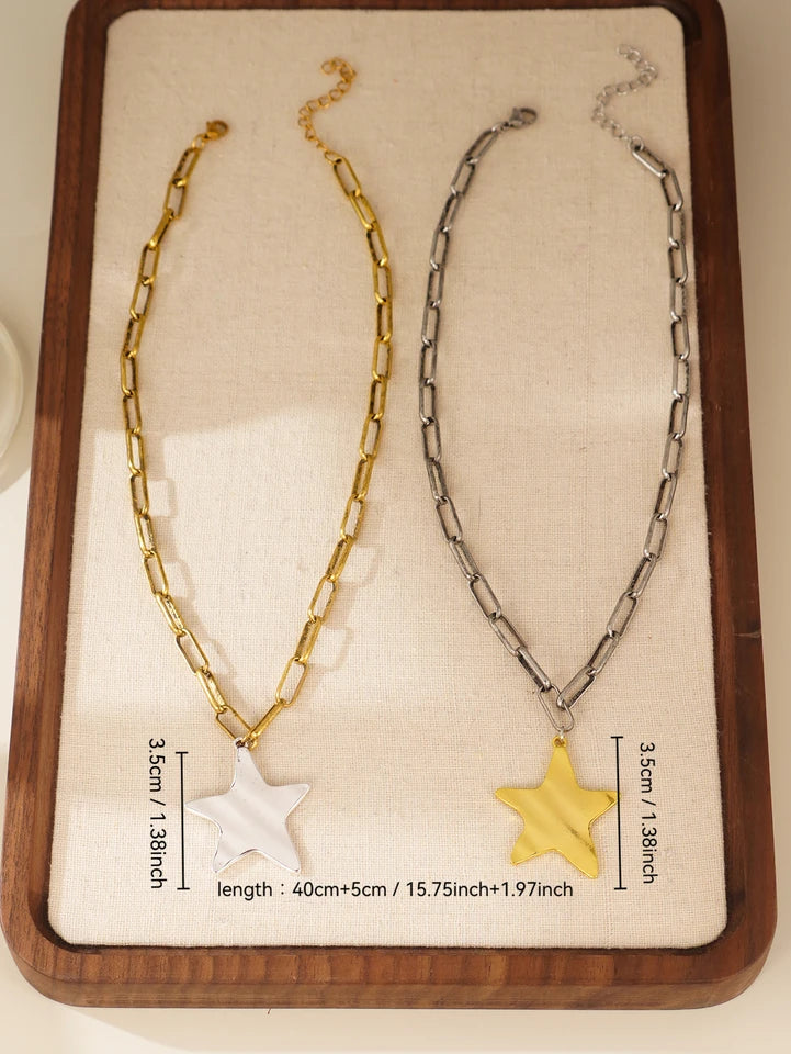 1pc Summer Beach Starfish Pendant Chunky Chain Necklace, Suitable For Women's Daily, Party, Vacation, Travel Wear