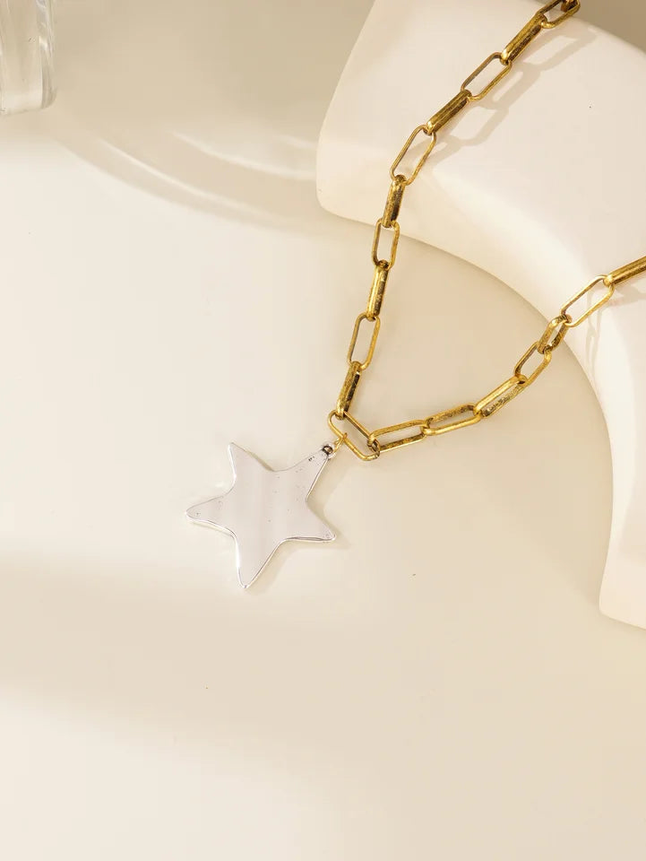 1pc Summer Beach Starfish Pendant Chunky Chain Necklace, Suitable For Women's Daily, Party, Vacation, Travel Wear
