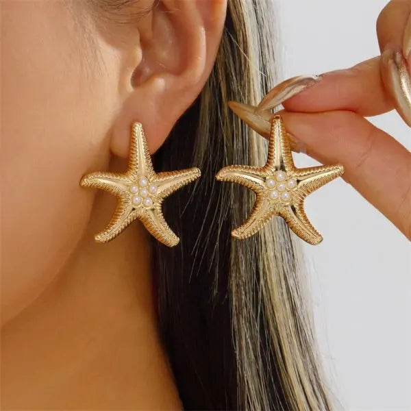 Boho Ocean Style Starfish Shell Pendant Earrings for Women Summer Seaside Conch Scallop Pearl Earring Beach Party Charm Jewelry