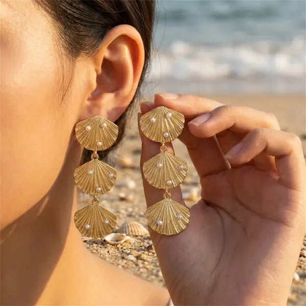 Boho Ocean Style Starfish Shell Pendant Earrings for Women Summer Seaside Conch Scallop Pearl Earring Beach Party Charm Jewelry