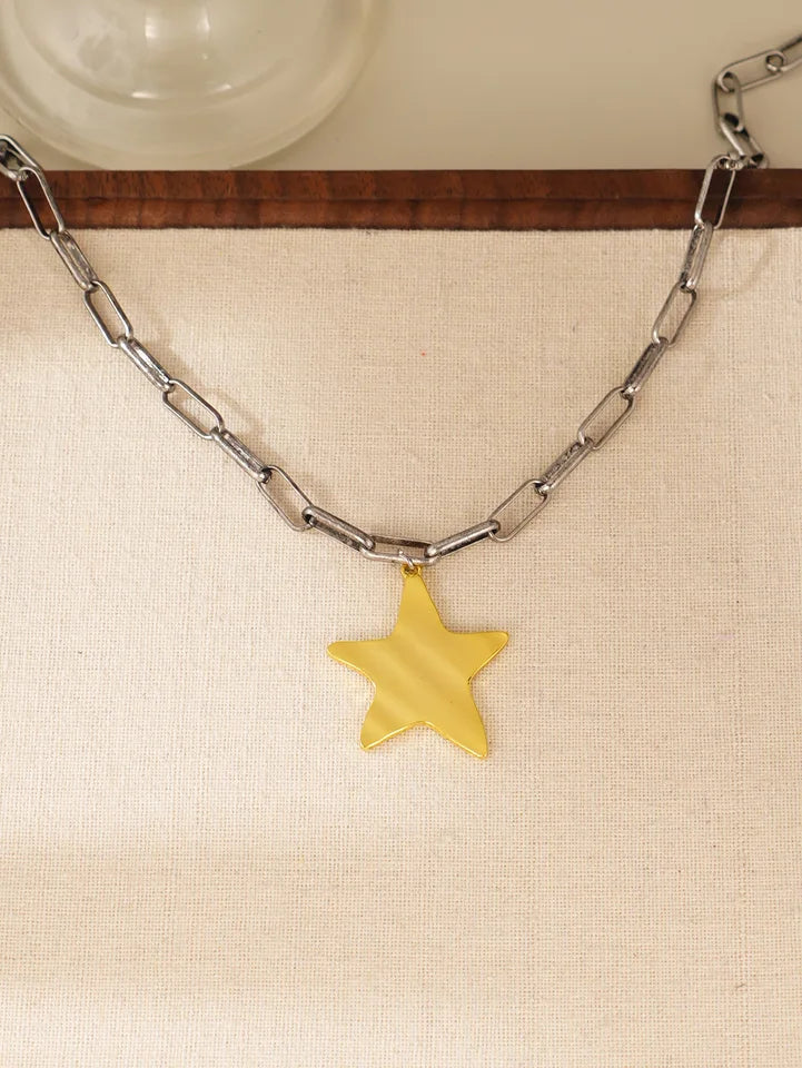 1pc Summer Beach Starfish Pendant Chunky Chain Necklace, Suitable For Women's Daily, Party, Vacation, Travel Wear