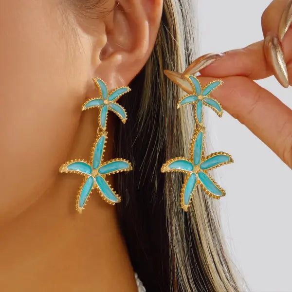 Boho Ocean Style Starfish Shell Pendant Earrings for Women Summer Seaside Conch Scallop Pearl Earring Beach Party Charm Jewelry