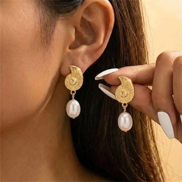 Boho Ocean Style Starfish Shell Pendant Earrings for Women Summer Seaside Conch Scallop Pearl Earring Beach Party Charm Jewelry
