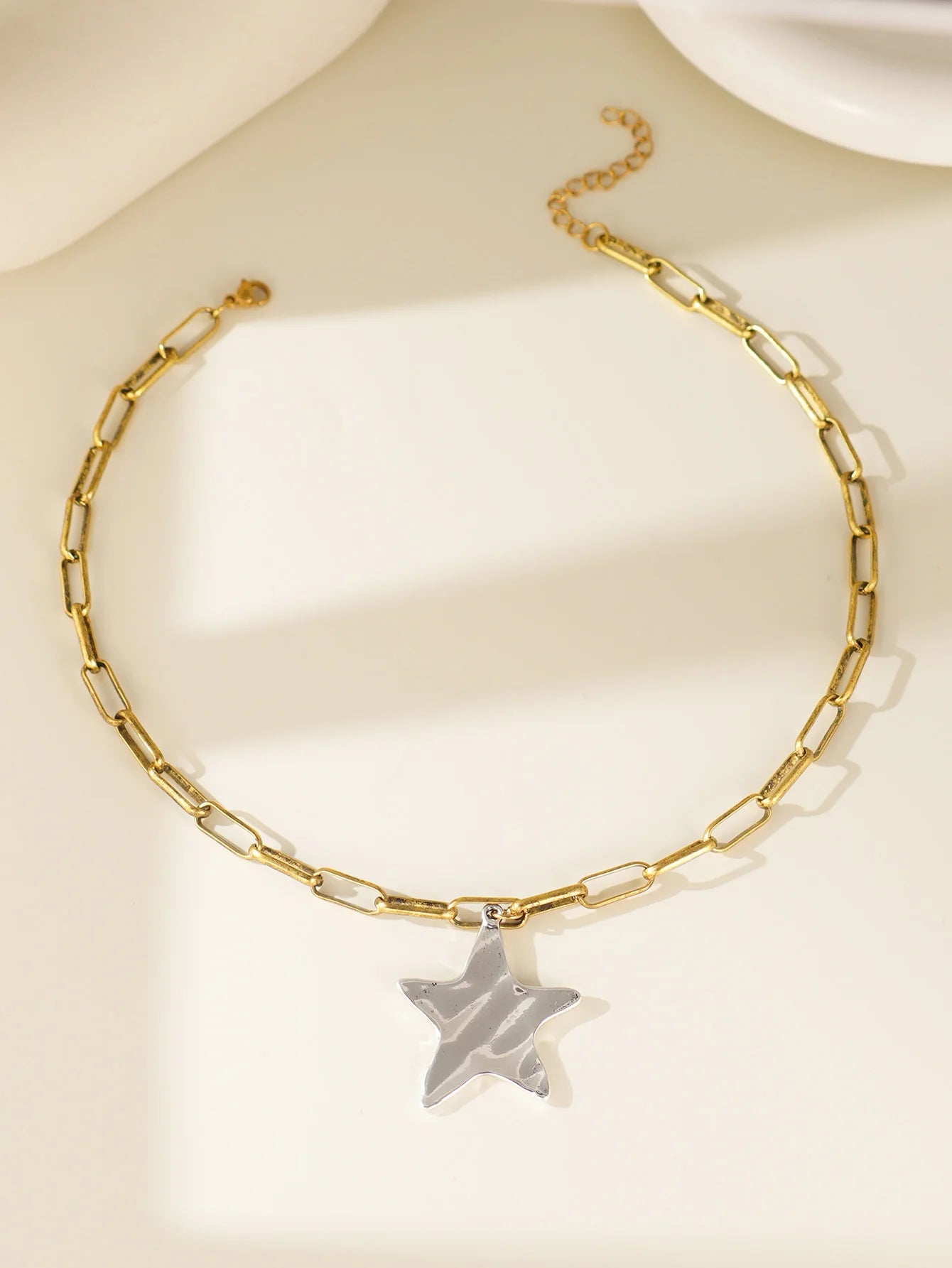 1pc Summer Beach Starfish Pendant Chunky Chain Necklace, Suitable For Women's Daily, Party, Vacation, Travel Wear
