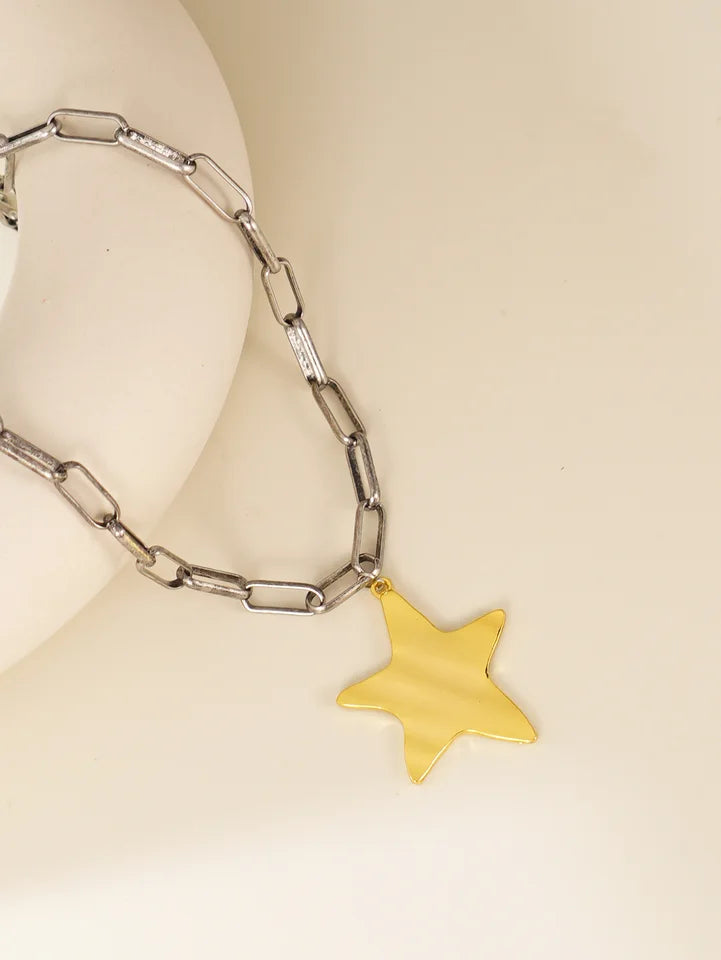 1pc Summer Beach Starfish Pendant Chunky Chain Necklace, Suitable For Women's Daily, Party, Vacation, Travel Wear
