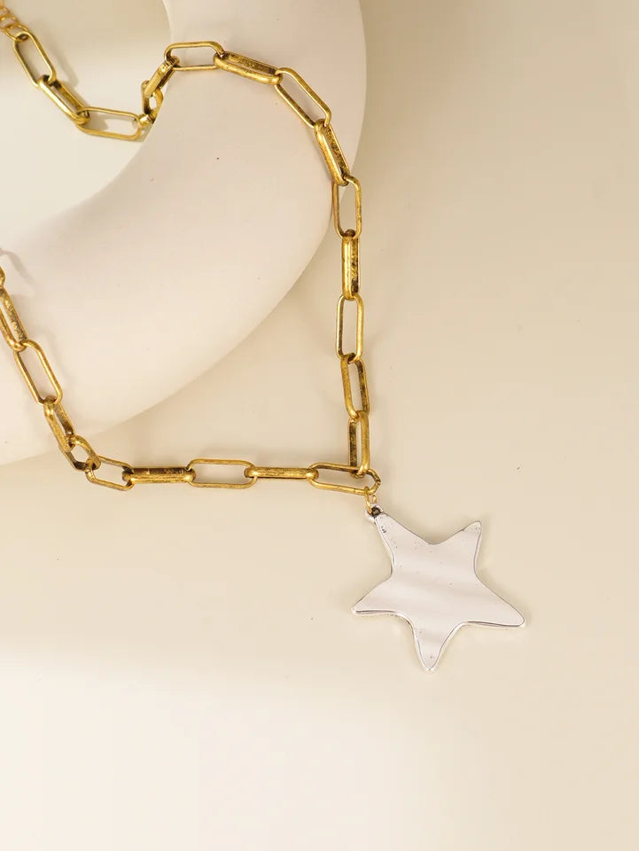 1pc Summer Beach Starfish Pendant Chunky Chain Necklace, Suitable For Women's Daily, Party, Vacation, Travel Wear