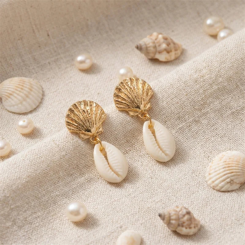 Boho Ocean Style Starfish Shell Pendant Earrings for Women Summer Seaside Conch Scallop Pearl Earring Beach Party Charm Jewelry