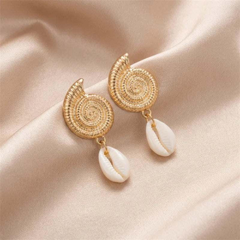 Boho Ocean Style Starfish Shell Pendant Earrings for Women Summer Seaside Conch Scallop Pearl Earring Beach Party Charm Jewelry