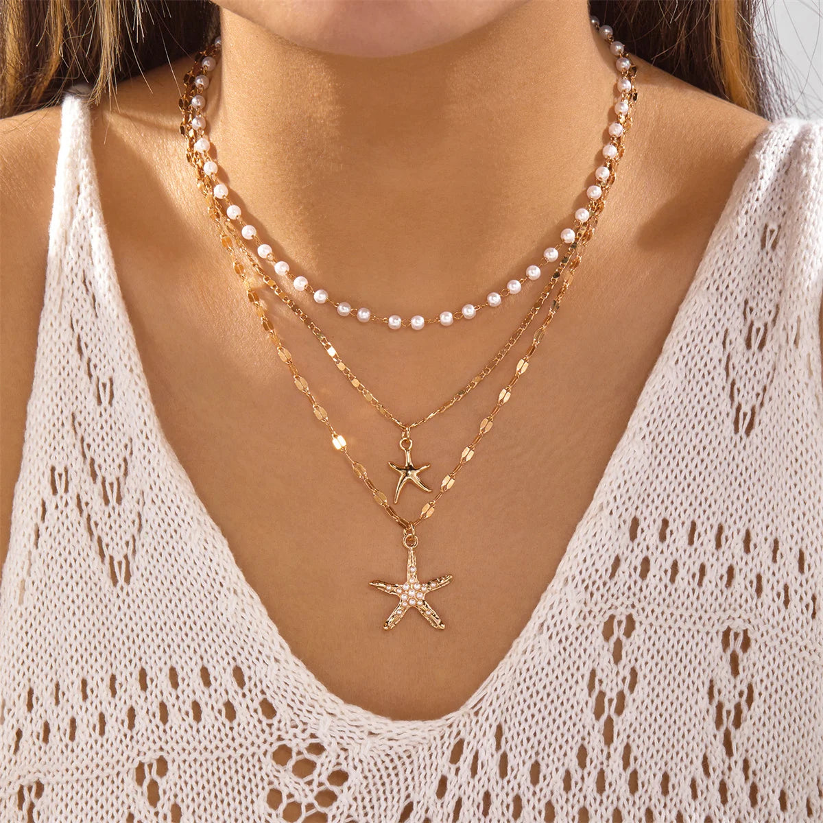 Bohemian Starfish Shell Pendant Necklace For Women Trendy Summer Beach Pearl Chain OT Buckle Choker Girls Travel Party Jewelry