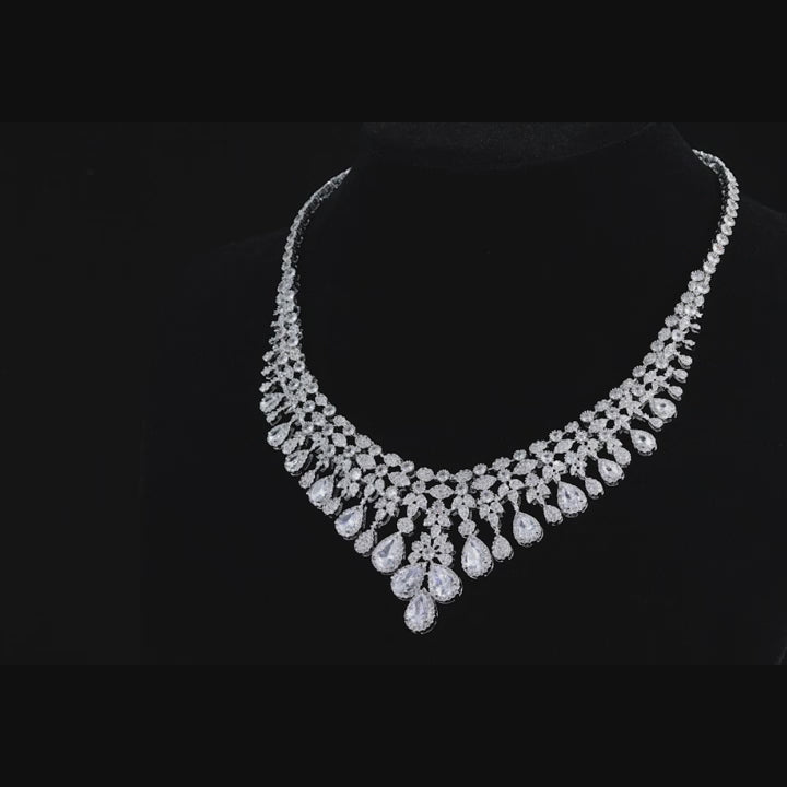 2026 Zircon Super Deluxe Tassel Water Drop Big Wedding Bridal Necklace Earrings 4 Pieces Nigerian Dubai Women's Jewelry Set